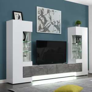 Santiago Entertainment Unit In White Gloss And Concrete Effect - UK