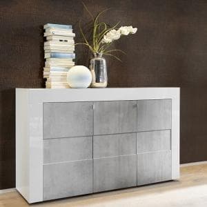 Santino Sideboard In White High Gloss And Grey With 3 Doors - UK
