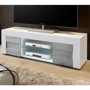 Santino TV Stand In White High Gloss And Grey With 2 Doors - UK