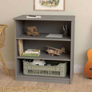 Satria Kids Wooden Bookcase With 2 Shelves In Folkestone Grey - UK