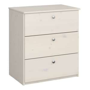Satria Kids Wooden Chest Of 3 Drawers In Whitewash - UK