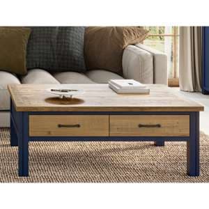 Savona Wooden Coffee Table With 4 Drawers In Oak And Blue - UK