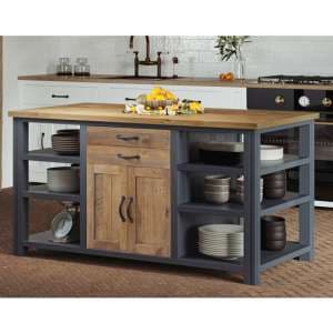 Savona Wooden Kitchen Island With 2 Doors 2 Drawers In Blue - UK