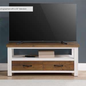 Savona Wooden TV Stand With 2 Drawers In Oak And White - UK