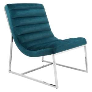 Sceptrum Curved Velvet Lounge Chair With Steel Frame In Teal - UK