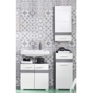 Seon Bathroom Funiture Set 13 In Gloss White And Smoky Silver - UK