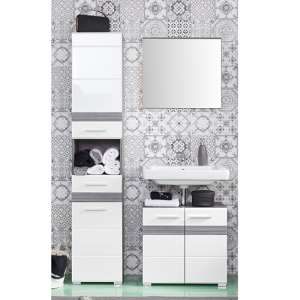 Seon Bathroom Funiture Set 2 In Gloss White And Smoky Silver - UK