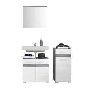 Seon Bathroom Funiture Set 3 In Gloss White And Smoky Silver - UK