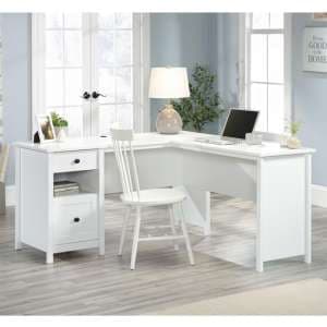 Shaker Style Home Wooden L-Shaped Computer Desk In Soft White - UK