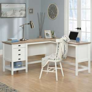 Shaker Style Wooden L-Shaped Computer Desk In Soft White - UK