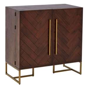 Shaula Wooden Drinks Cabinet With Antique Brass Legs In Brown - UK