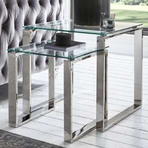 Sioux Clear Glass Nest Of 2 Tables With Stainless Steel Legs - UK
