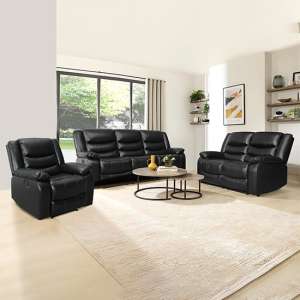 Sorreno 3+2+1 Bonded Leather Recliner Sofa Set In Black - UK