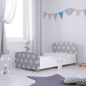 Stars Design Kids Junior Single Bed In Grey And White - UK