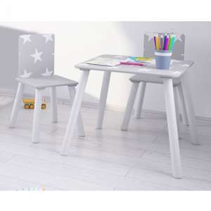 Stars Design Kids Sqaure Table With 2 Chairs In Grey And White - UK