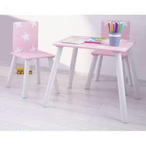 Stars Design Kids Sqaure Table With 2 Chairs In Pink And White - UK