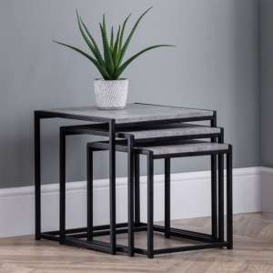 Staten Metal Set Of 3 Nesting Tables In Concrete Effect - UK