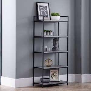 Salome Tall Metal Bookcase In Concrete Effect - UK