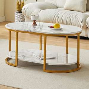 Staten High Gloss Coffee Table In White Diva Marble Effect - UK