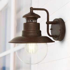 Station Outdoor Wall Light In Rustic Brown With Clear Acrylic - UK