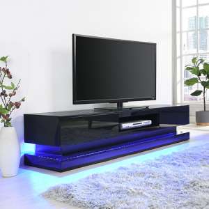 Step High Gloss TV Stand In Black With Multi LED Lighting - UK
