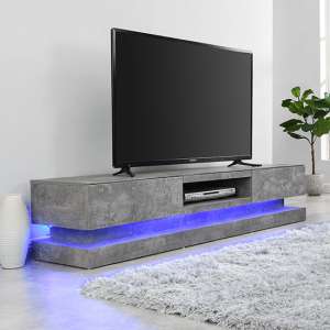 Step Wooden TV Stand In Concrete Effect With Multi LED Lighting - UK