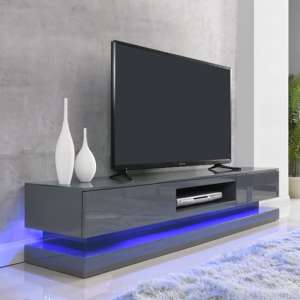 Step High Gloss TV Stand In Grey With Multi LED Lighting - UK