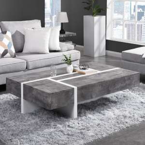 Storm Gloss Storage Coffee Table In White And Concrete Effect - UK