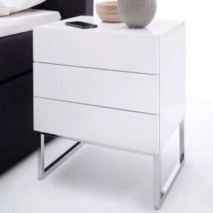 Strada High Gloss Bedside Cabinet With 3 Drawers In White - UK