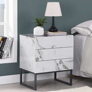 Strada Gloss Bedside Cabinet And 3 Drawer In Diva Marble Effect - UK