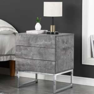 Strada Bedside Cabinet With 3 Drawers In Concrete Effect - UK