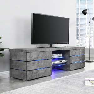 Svenja Wooden TV Stand In Concrete Effect With Blue LED Lighting - UK