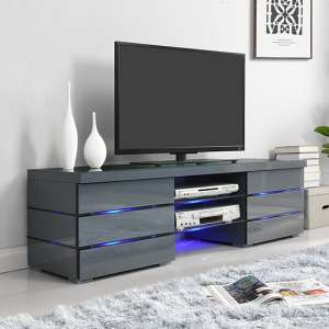 Svenja High Gloss TV Stand In Grey With Blue LED Lighting - UK
