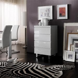 Sydney Chest Of Drawers in High Gloss White With 4 Drawers - UK
