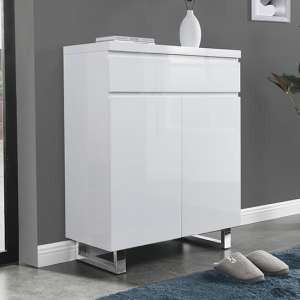 Sydney High Gloss Shoe Cabinet With 2 Door 1 Drawer In White - UK