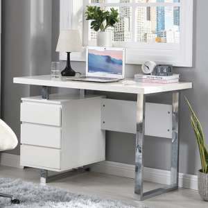 Sydney High Gloss Computer Desk With 3 Drawers In White - UK