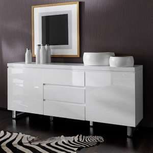 Sydney Large High Gloss Sideboard With 2 Door 3 Drawer In White - UK