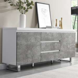Sydney Large High Gloss Sideboard In White And Concrete Effect - UK