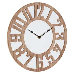 Symbia Round Wall Clock In Natural Wooden Frame - UK