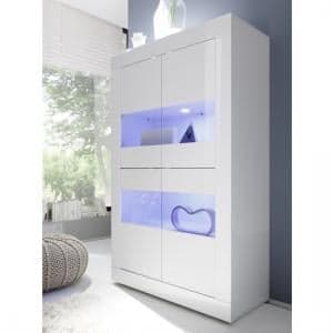 Taylor Display Cabinet In White High Gloss With 4 Doors And LED - UK