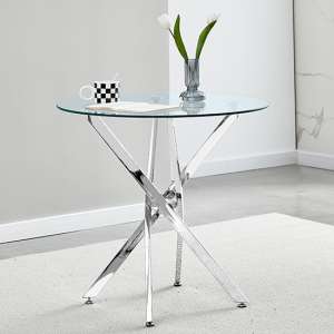 Tania Round Clear Glass Dining Table With Chrome Metal Legs - UK