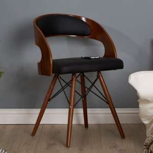 Tenova Black Faux Leather Bedroom Chair With Walnut Wooden Legs - UK