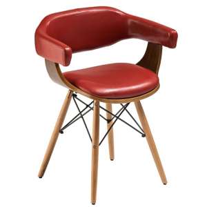 Tenova Red Faux Leather Bedroom Chair With Beech Wooden Legs - UK