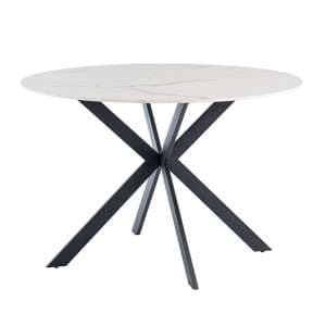 Terrell Round High Gloss Sintered Stone Dining Table In White - UK