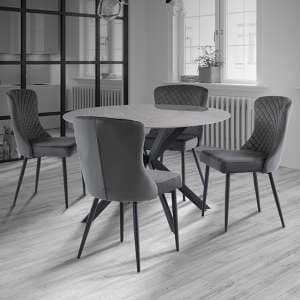 Terri 120cm Grey Marble Dining Table 4 Helmi Graphite Chairs - UK