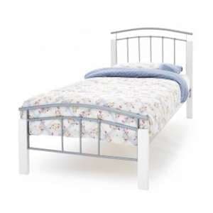 Tetras Metal Single Bed In Silver With White Posts - UK