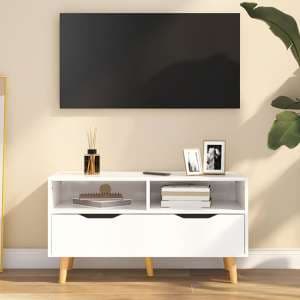 Tevy High Gloss TV Stand With 1 Drawer 2 Shelves In White - UK