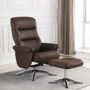 Texopy Faux Leather Swivel Recliner Chair With Stool In Brown - UK