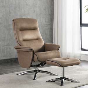 Texopy Faux Leather Swivel Recliner Chair With Stool In Caramel - UK