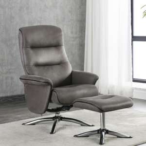 Texopy Faux Leather Swivel Recliner Chair With Stool In Grey - UK